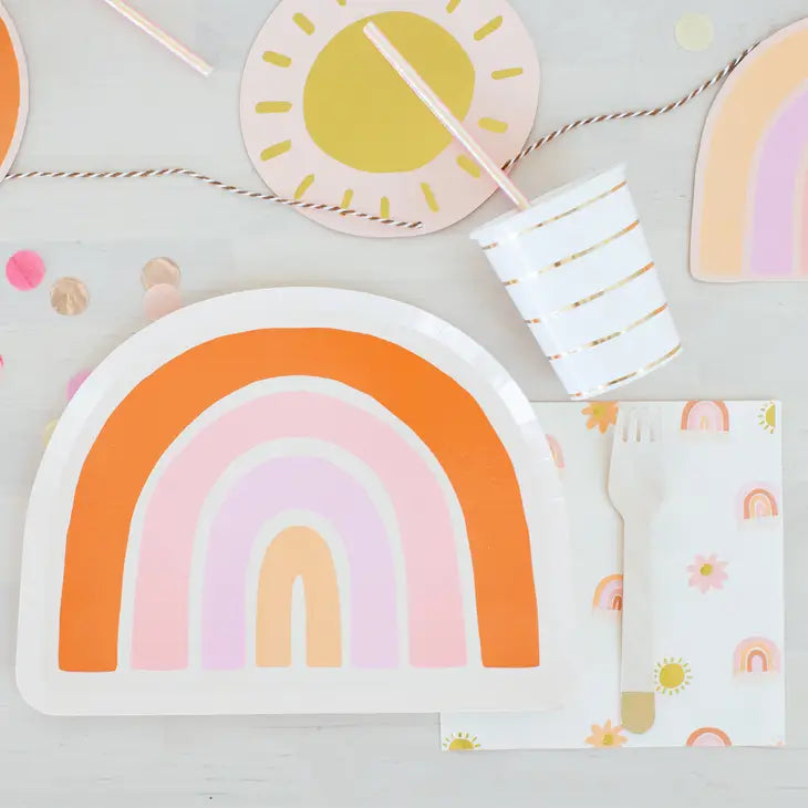 Boho Rainbow Paper Plate, Party Decorations, Smile Icon Party Supplies