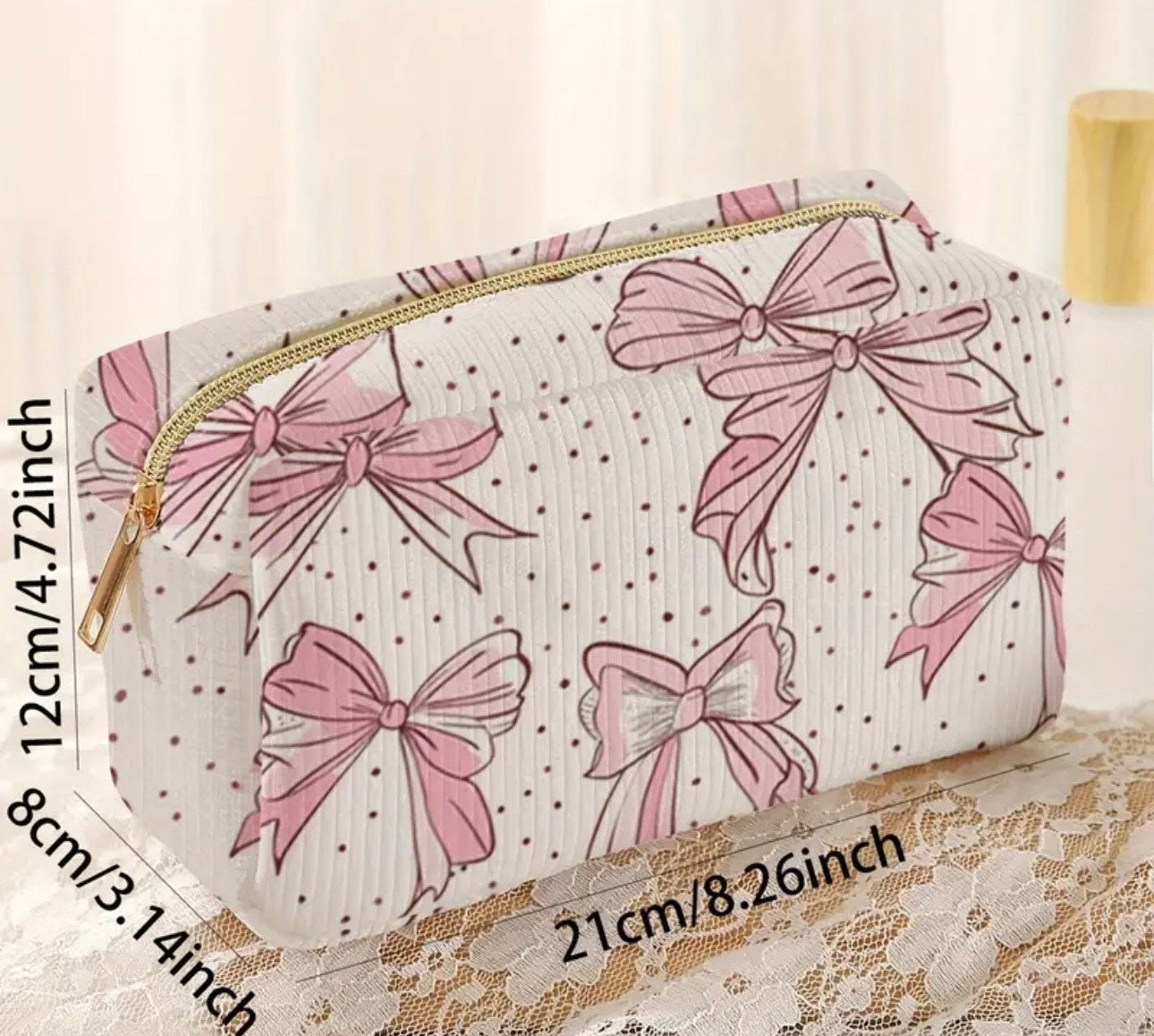 Charming Bow Print Cosmetic Case – Stylish Organizer for Makeup