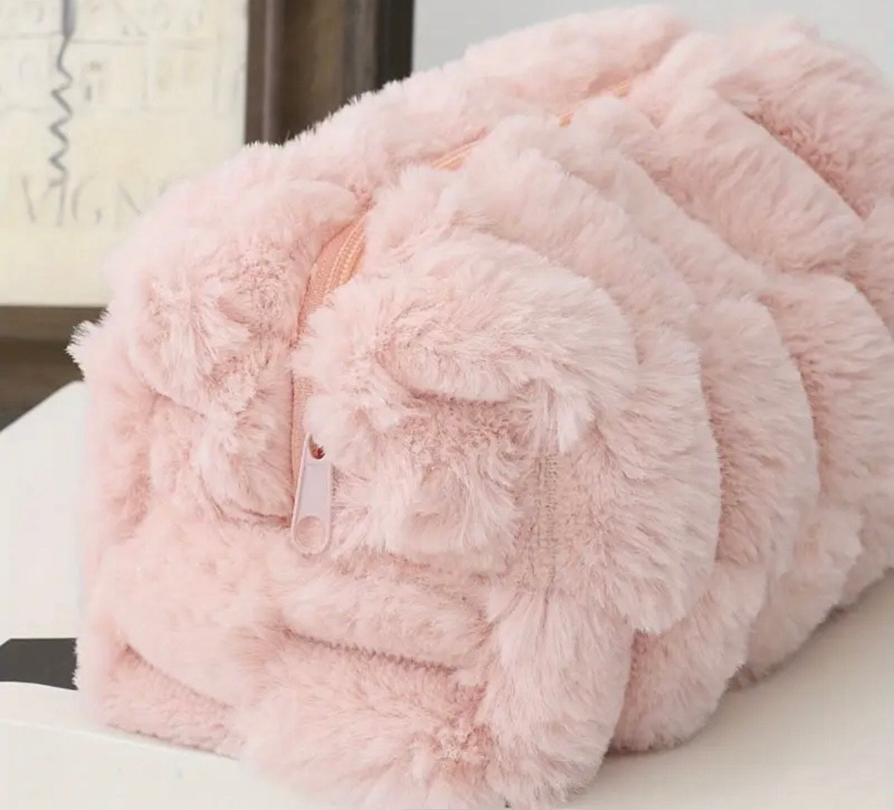 Luxurious Pink Faux Fur Makeup Bag – Soft, Stylish & Spacious Organizer
