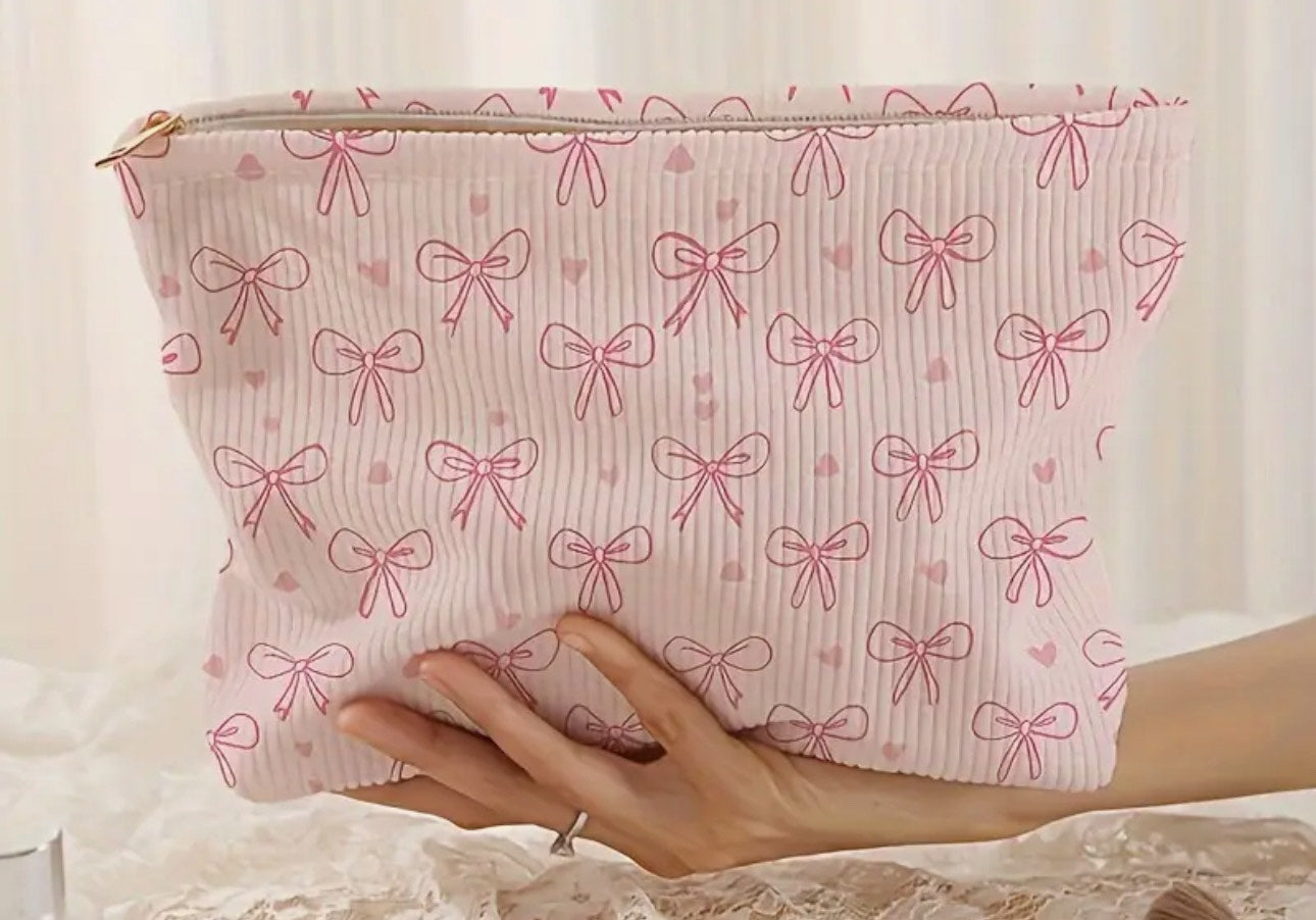 Adorable Pink Bow Print Makeup Bag – Chic & Functional Organizer
