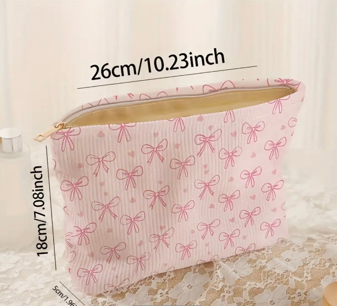 Adorable Pink Bow Print Makeup Bag – Chic & Functional Organizer
