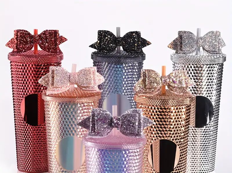 Bow Straw Decoration, Coquette Theme Party Supply, Tumbler Accessories, Glitter Bow Cup Topper