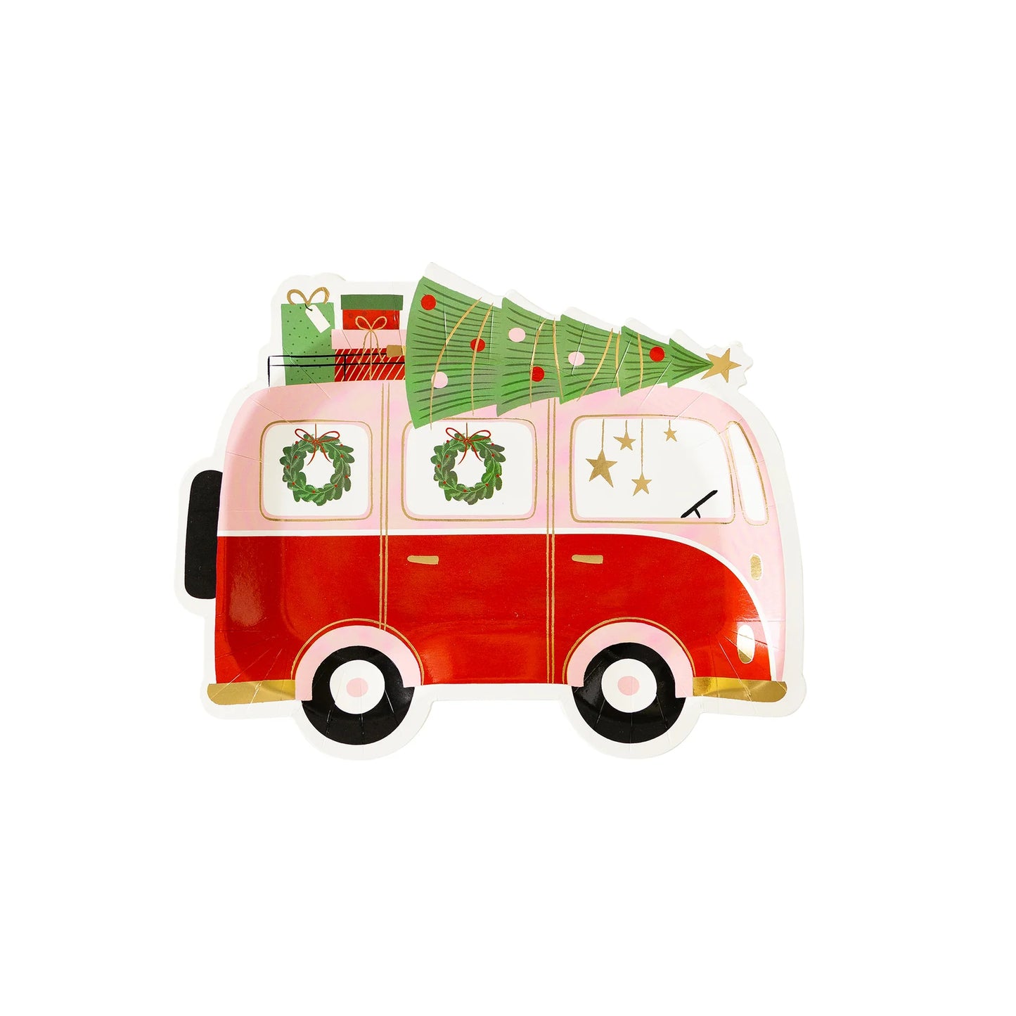 Vintage Christmas Van Paper Plate, Christmas Party Supplies