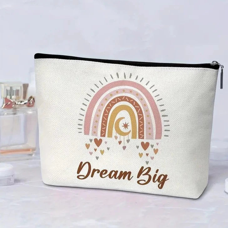 "Dream Big" Rainbow Makeup Bag – Inspirational Cosmetic Pouch