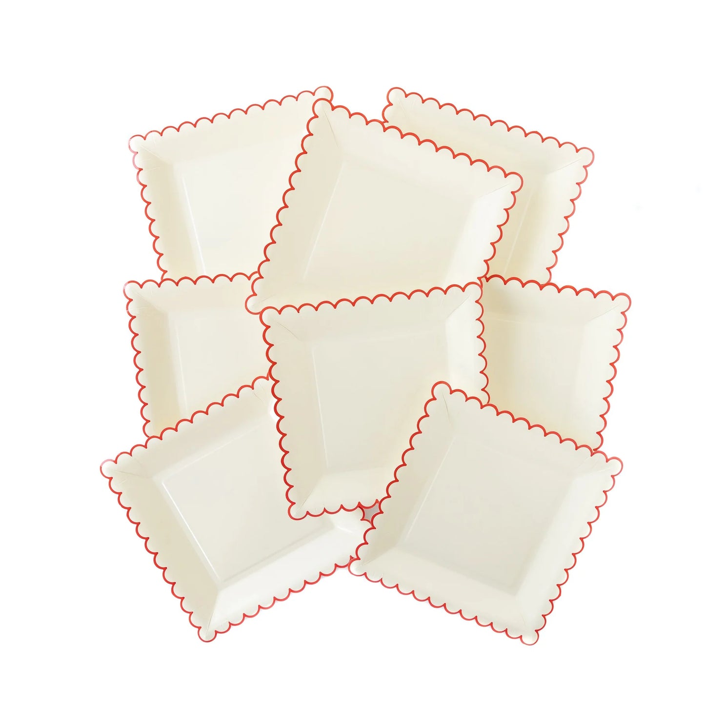 Cream and Red Scalloped Square Paper Plate, Fancy Paper Plate, Holiday Paper Plate