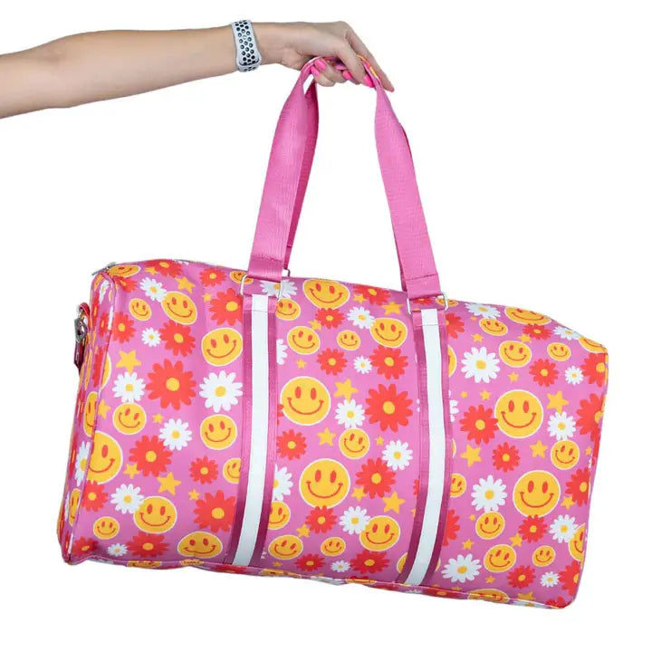Red Flower Happy Face Bag, Sleepover Bag, Travel Bag