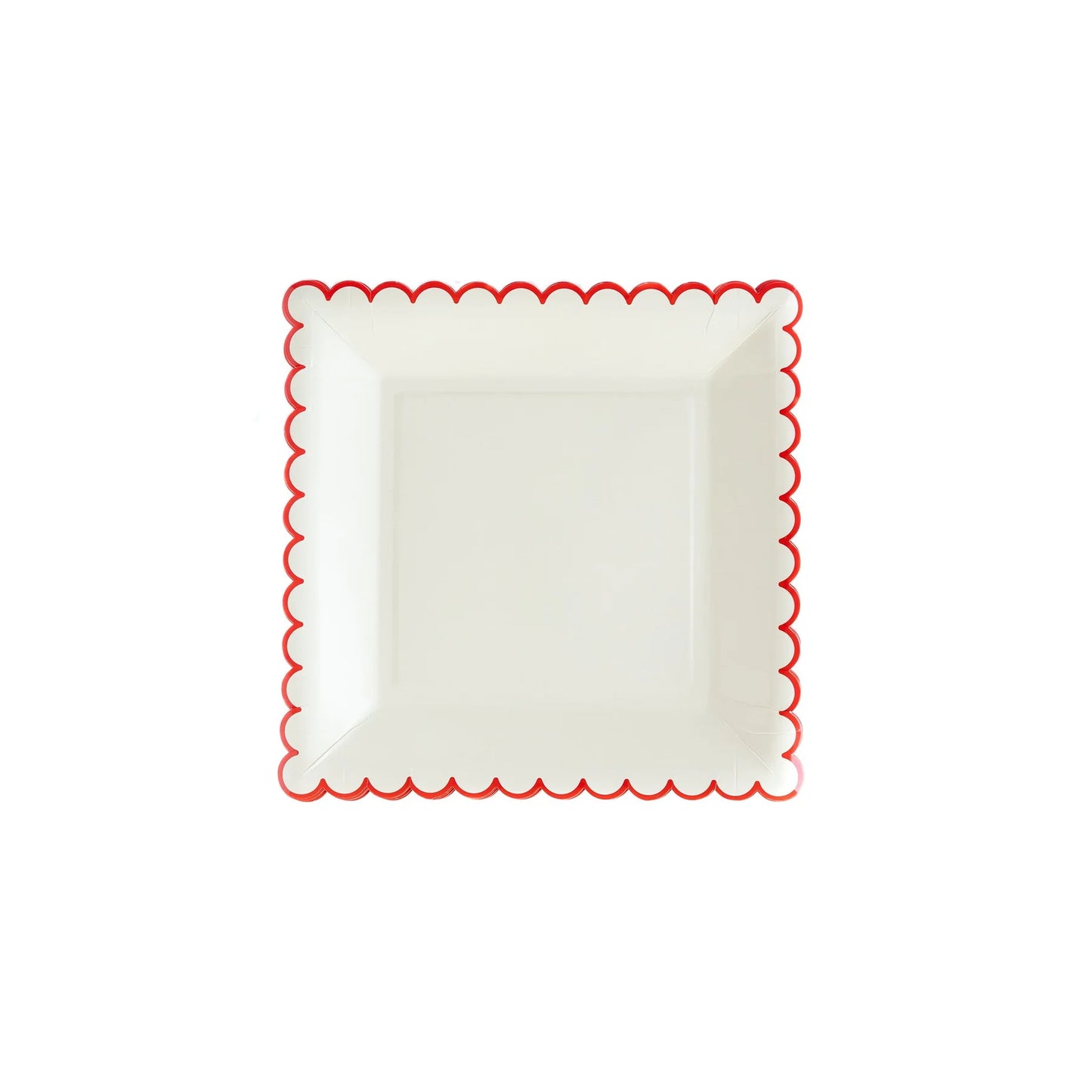 Cream and Red Scalloped Square Paper Plate, Fancy Paper Plate, Holiday Paper Plate