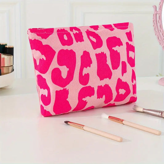 Hot Pink Leopard Print Makeup Bag – Trendy Cosmetic Pouch